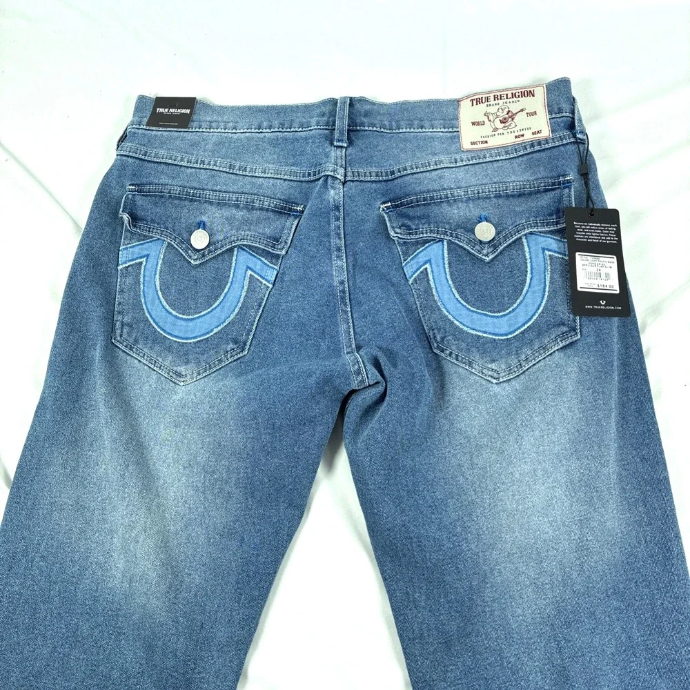 New True Religion Geno SN HS Appliqué Flap Slim Relaxed Jeans Mens 34x32 NWT